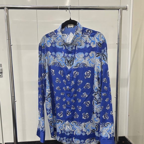 Etro Vibrant Blue and White Paisley Shirt - Picture 1 of 13